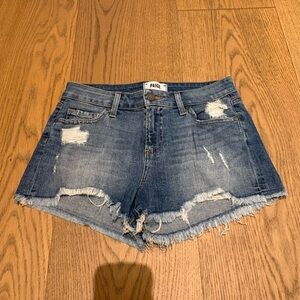 PAIGE Daryn Distressed Blue Jean Shorts
